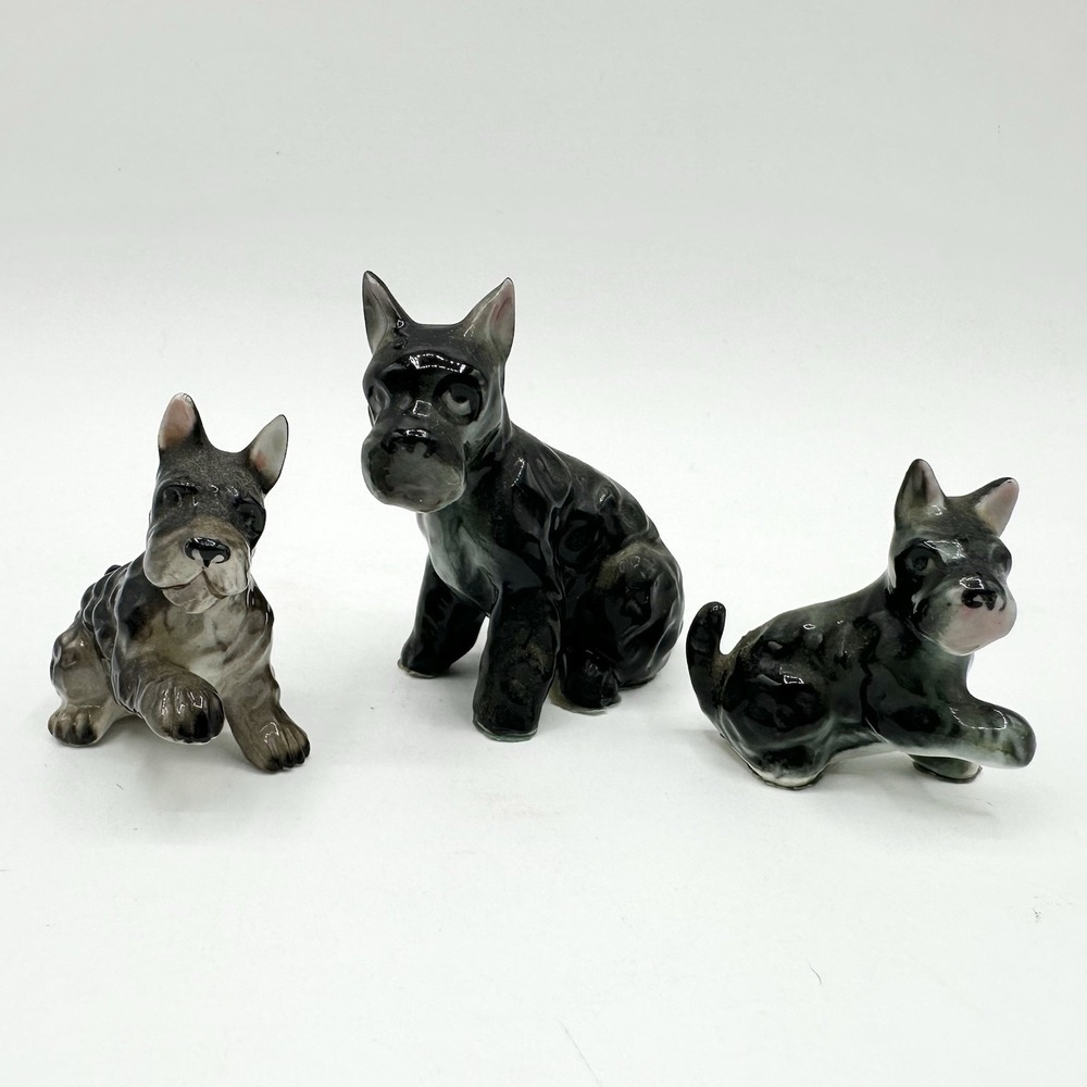 Miniature Black Scotty Dogs Mom & Puppies Puppy Figurines Scottish Terrier